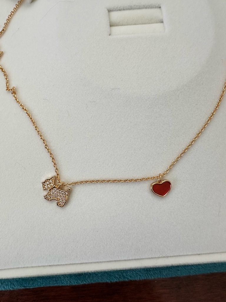 Agatha Paris Scottie Short Necklace, Enamel Scottie & Cz, Rouge/Rose